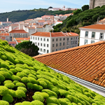 **

"A vibrant, lush green roof in Lisbon, Portugal. Close-up shot showcasing a variety of sedum plants and grasses thriving. In the background, the terracotta rooftops of Alfama cascade down towards the Tagus River. Capture the essence of sustainable urban design with a focus on biodiversity and rainwater retention."

**