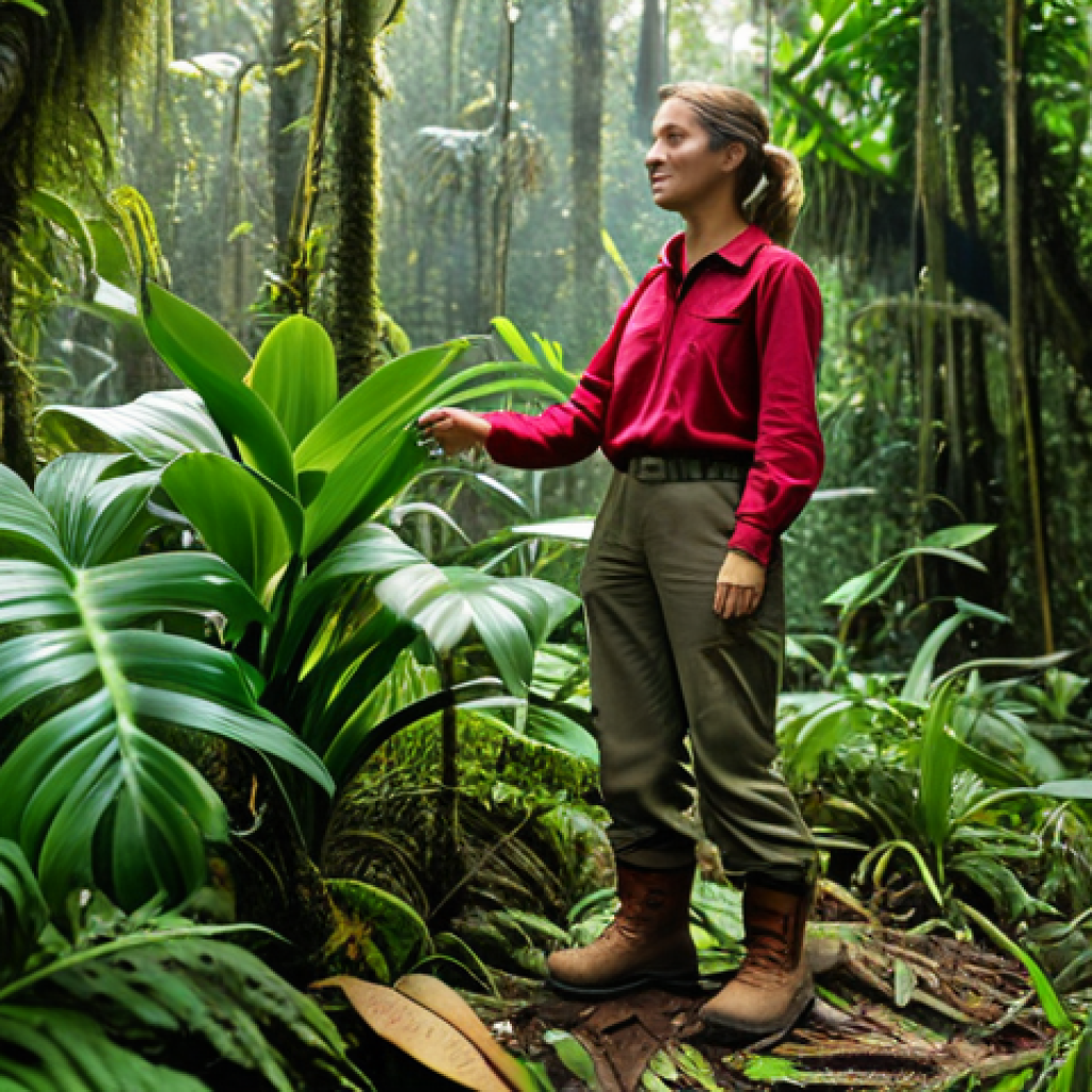 **
"A vibrant, fully clothed female biologist in her late 20s, examining a rare orchid in the Amazon rainforest. She wears practical hiking attire: khaki pants, a long-sleeved shirt, and sturdy boots. Lush green foliage surrounds her, with dappled sunlight filtering through the canopy. Safe for work, appropriate content, professional, perfect anatomy, correct proportions, natural pose, well-formed hands, proper finger count, natural body proportions."
**