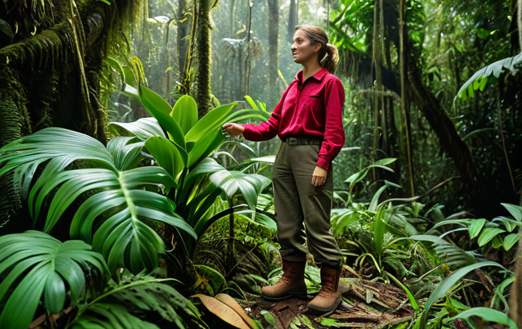 **
"A vibrant, fully clothed female biologist in her late 20s, examining a rare orchid in the Amazon rainforest. She wears practical hiking attire: khaki pants, a long-sleeved shirt, and sturdy boots. Lush green foliage surrounds her, with dappled sunlight filtering through the canopy. Safe for work, appropriate content, professional, perfect anatomy, correct proportions, natural pose, well-formed hands, proper finger count, natural body proportions."
**