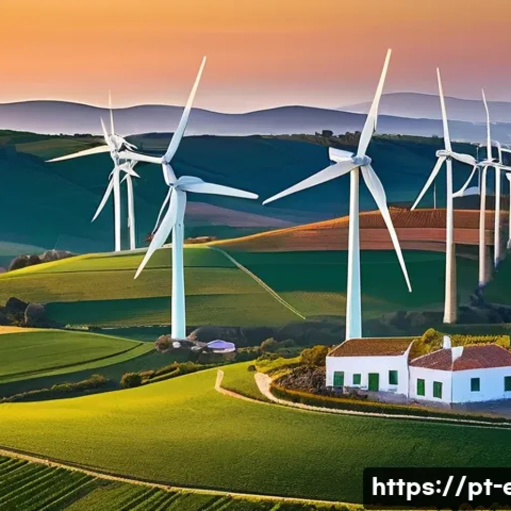 풍력발전 생태영향 - **Prompt:** A picturesque aerial view of a modern wind farm nestled within the rolling, verdant hill...