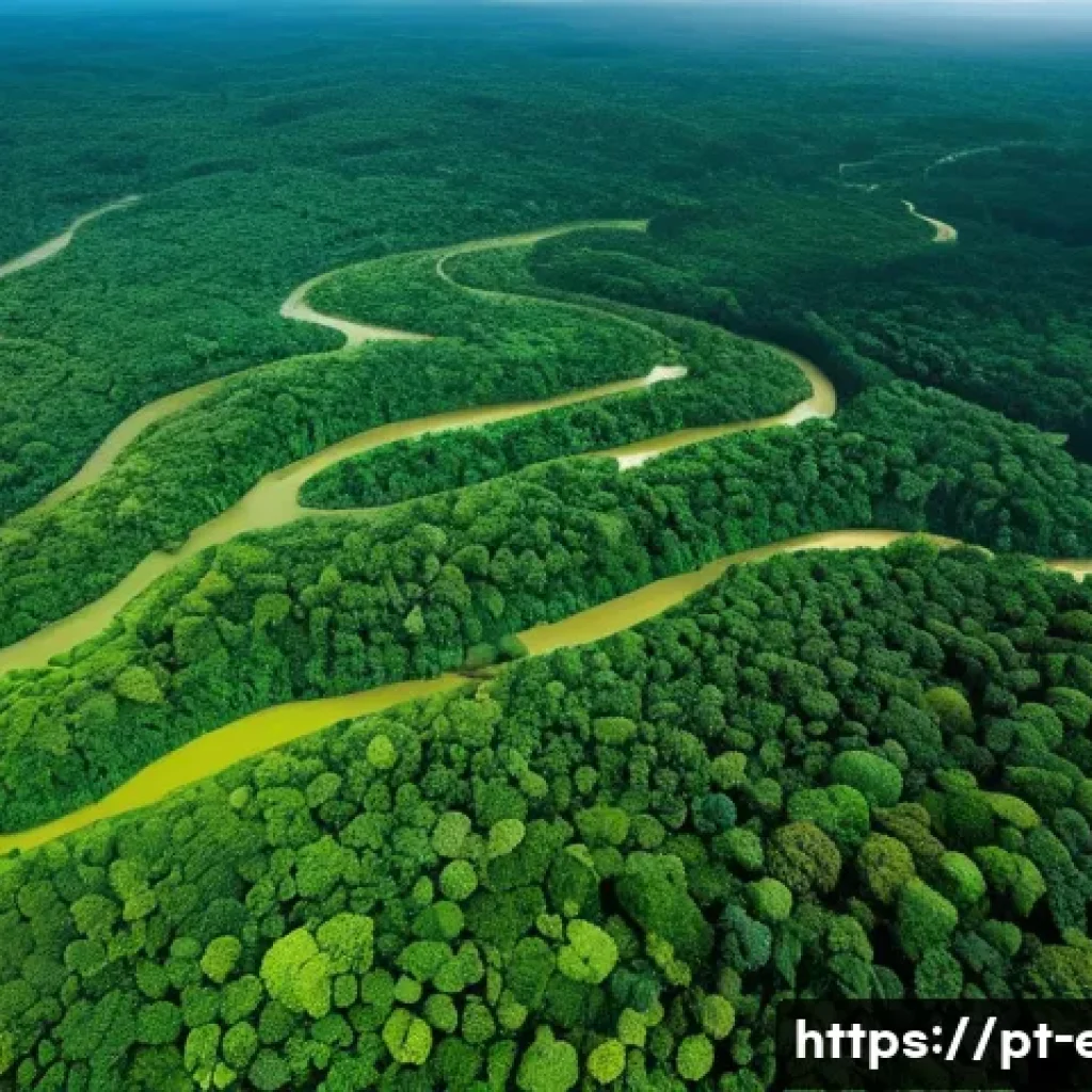 빅데이터 활용 생태 연구 - A high-resolution aerial view of a dense Amazon rainforest captured by a drone equipped with advance...