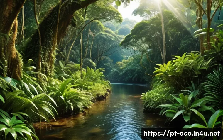 생물권 보전 지역 - A vibrant Brazilian Atlantic Forest reserve scene showcasing lush, dense greenery with towering nati...