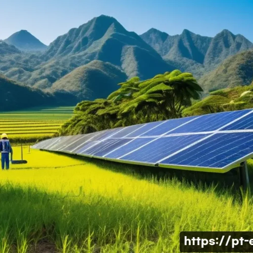지속가능한 에너지 전환 - A vibrant and detailed scene of a Brazilian solar farm in the Northeast region under a bright, clear...