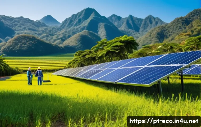 지속가능한 에너지 전환 - A vibrant and detailed scene of a Brazilian solar farm in the Northeast region under a bright, clear...