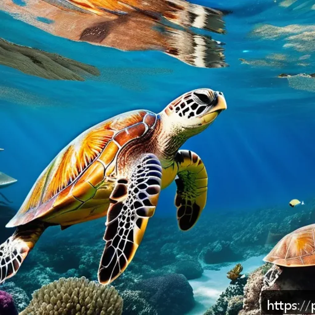 해양 플라스틱 오염 - A vibrant underwater scene showcasing diverse Brazilian marine life such as sea turtles, colorful tr...