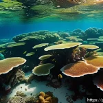 Home 20 해조류 생태 연구 - A vibrant underwater scene depicting a dense forest of Brazilian marine algae, including red, green,...