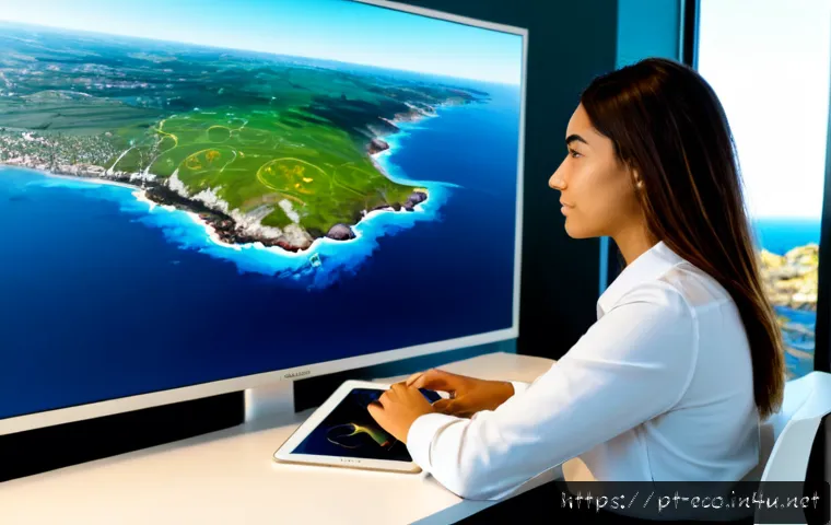 환경 빅데이터 분석 - Photorealistic environmental big data analysis scene in a modern Lisbon sustainability research offi...